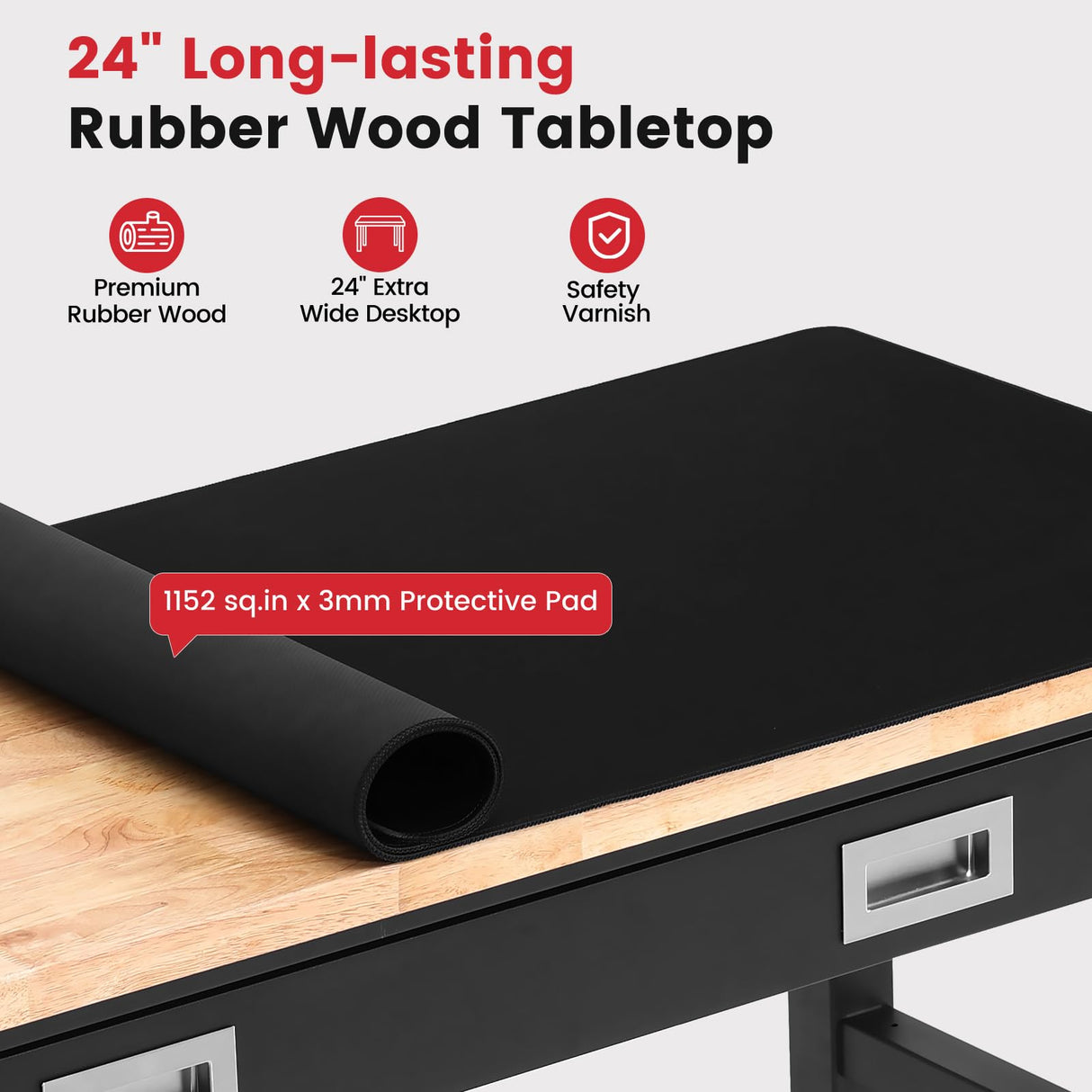 ENJOYWOOD Workbench for Garage with Drawers 48 x 24 Inch Rubberwood Tabletop Work Table with Pegboard, Power Outlets Adjustable Height Work Bench for Woodworking Shop, Home, Office ENJOYWOOD