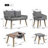 LUMISOL 6-Piece Grey Patio Furniture Set with Acacia Wood Cool Bar Table and Rope Seating LUMISOL