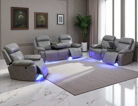 Anthato Power Recliner Sofa Set, Living Room Furniture Sets, 3-Piece Reclining Leather Sofa Loveseat Chair, Living Room Couch Set with Cup Holders/Coffee Table/LED Light for Home Theater/Office,Grey#2 Anthato