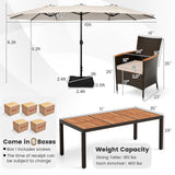 Tangkula 11 Pieces Patio Dining Set with 15ft Double-Sided LED Patio Umbrella (Base Included), Outdoor Rattan Furniture Set with 8 Stackable Chairs, Acacia Wood Dining Table and Umbrella (Beige) Tangkula