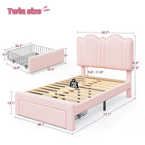 EnHomee Twin LED Bed Frame with Storage Drawer,Princess Bed Frame Twin Size,Cute Upholstered Bed Frame with Adjustable Cloud Headboard,Strong Support,No Box Spring Required,Easy Assembly,Pink EnHomee