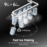 EUHOMY Ice Maker Countertop, 9 Cubes Ready in 6 Mins, 26lbs/24H, Self-Cleaning, Portable Ice Maker Machine with Carry Handle, Basket and Scoop, 2 Sizes of Bullet Ice for Home, Kitchen, Office EUHOMY