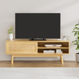 SYESWAY 46.8" Rattan TV Stand Boho TV Stand for up to 55 inches TV Entertainment Center with Natural Rattan Door Mid Century Modern TV Console for Living Room,Bedroom SYESWAY