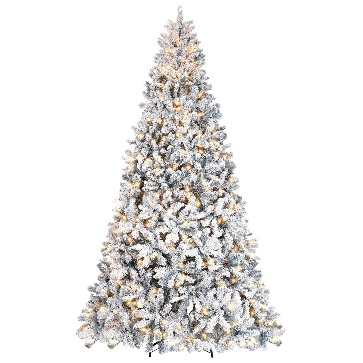 Maylaviu 8 ft Flocked Christmas Tree Prelit, Snow Frosted Artificial Christmas Tree with 700 UL Lights, Pine Cones & 1754 Tips, Auto Hinged Easy Setup Full Prelighted Large Christmas Tree Maylaviu