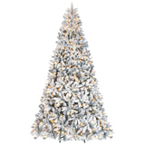 Maylaviu 8 ft Flocked Christmas Tree Prelit, Snow Frosted Artificial Christmas Tree with 700 UL Lights, Pine Cones & 1754 Tips, Auto Hinged Easy Setup Full Prelighted Large Christmas Tree Maylaviu