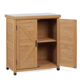 Potting Bench with Storage Cabinet and Metal Table Top for Outdoor Patio, Garden Furniture Wood Workstation Mederla