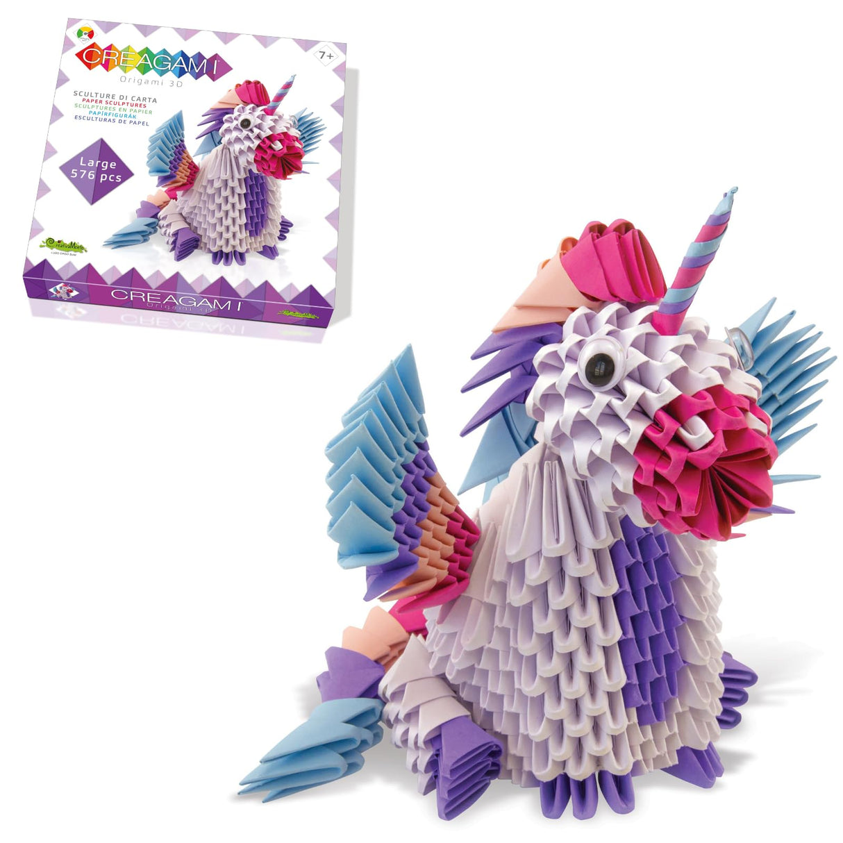 Creagami Unicorn Origami Set - Large (576-piece) 3D Modular Paper Folding Kit for Art and Craft Lovers Ages 7 - Adult, Clear Creagami