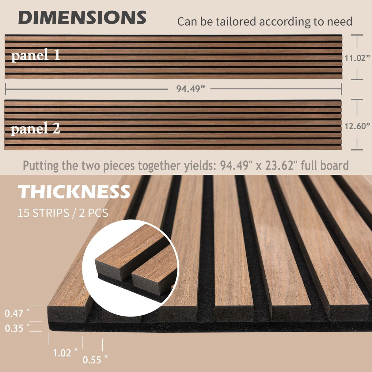 Kieacia Wood Slat Acoustic Panels for Wall and Ceiling | 3D Slat Wood Panels| Decorative Soundproof Paneling | Noise Reduction | 94.49"x 23.62" Each Box - Dark Walnut Kieacia