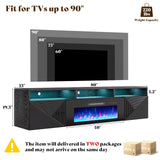 AMERLIFE Floating TV Stand with 40" Electric Fireplace, Modern Wall Mounted Entertainment Center with Storage, 80in Media Console with High Gloss Geometric Doors for TVs Up to 90", Black AMERLIFE