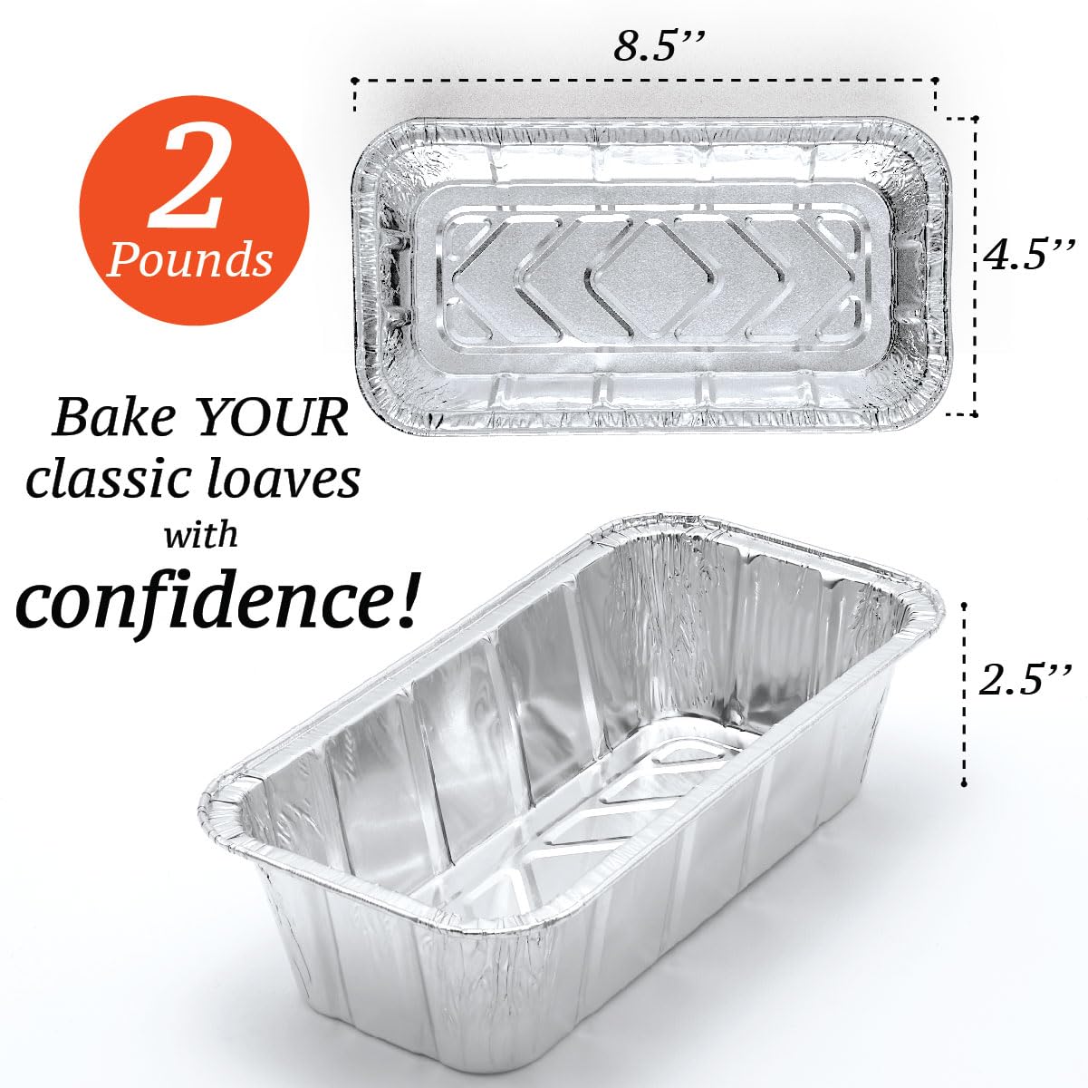 Spare Essentials 2Lb Foil Bread Pans for Baking (65 Pack) Disposable Bread Pans - Perfect for Baking Banana Bread, Cakes & Meatloaf - 2 Pound Aluminum Pans for Food Serving - 8.5" X 4.5" X 2.5" Spare Essentials