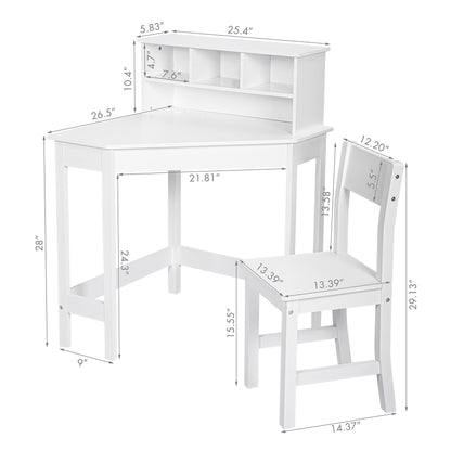 UTEX Kids Desk,Wooden Study Desk with Chair for Children,Writing Desk with Storage and Hutch for Home School Use,White - WoodArtSupply