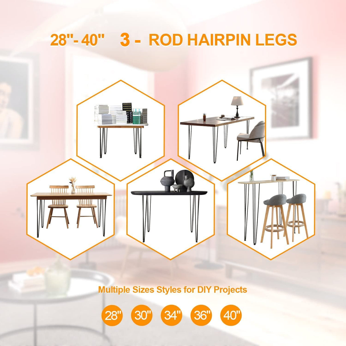 Ironalita 36 Inch Hairpin Legs for Furniture set of 4, Heavy Duty 3 Rod Metal Table Legs with 3/8" Black Solid Iron, DIY Hair Pin Legs for Counter Bar Stool, Console Table, Entryway Table, Plant Stand Ironalita