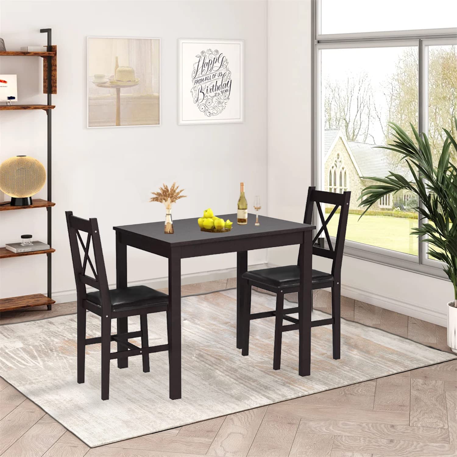 Hudada Kitchen Table Set 3 Piece Dining Table Set Sturdy Wooden Square Table and Chair Breakfast Table Set for 2 Person, Small Dining Room Table Set - WoodArtSupply