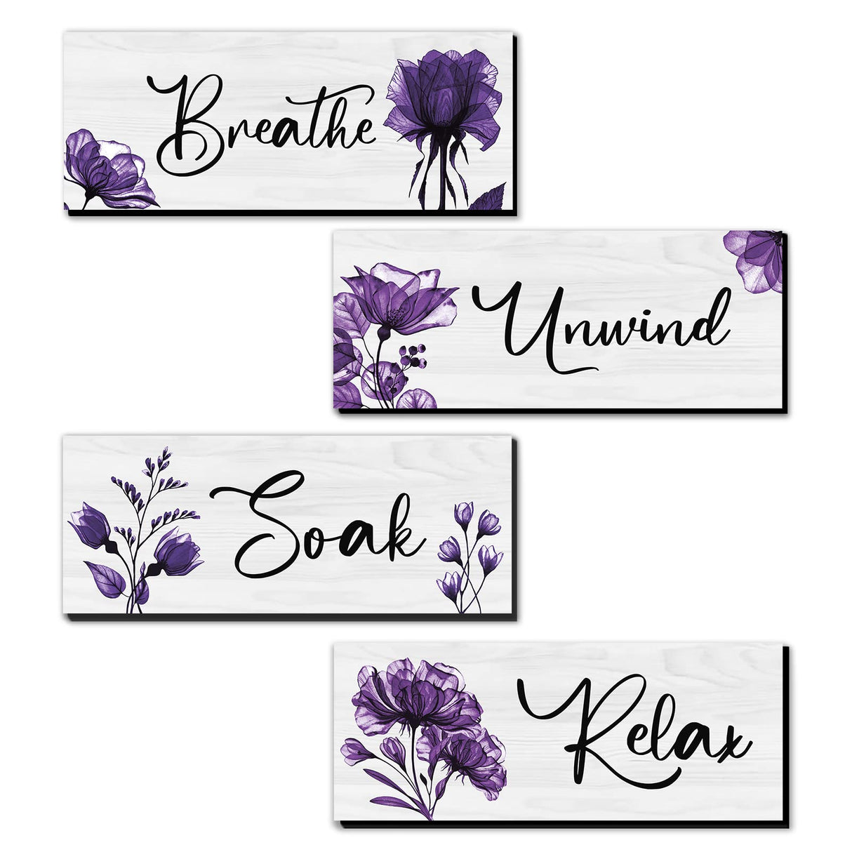 4 Pieces Bathroom Wall Art Rustic Farmhouse Bathroom Wall Decor Sign Relax Soak Unwind Breathe Wood Hanging Sign for Home Spa Bathroom Laundry Decor Utuichuo