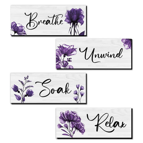 4 Pieces Bathroom Wall Art Rustic Farmhouse Bathroom Wall Decor Sign Relax Soak Unwind Breathe Wood Hanging Sign for Home Spa Bathroom Laundry Decor Utuichuo