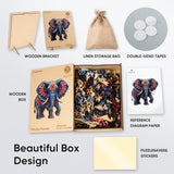 delobil Elephant Wooden Puzzles for Adults, Jigsaw Puzzles 500 Pieces, Unique Shape Puzzles with Wooden Box, 16.7" x 16.1" Royal Size Family Game Gift, Fun Challenging Puzzles for Adults and Kids delobil