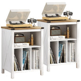 Record Player Stand with Vinyl Storage Cabinet, Record Player Table with 3 Divider Open Shelf Holder Up to 160 Albums Cube Storage, Record Shelf with Outlet Hole for Album CD & Living Room, White 4 EVER WINNER