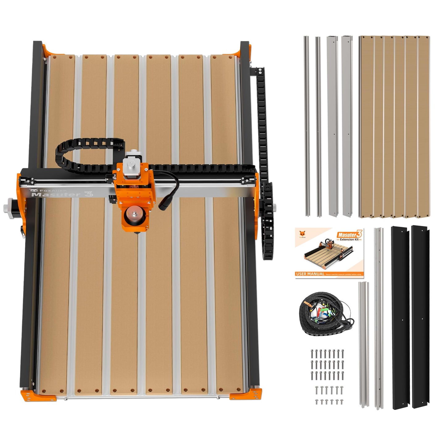 FoxAlien Y-axis 4080 Extension Kit for Masuter 3 CNC Router Machine, with Upgraded T-slot Hybrid Spoilboard for Large Wood Engraving Carving Projects (Extend Y-axis to 800mm) - WoodArtSupply