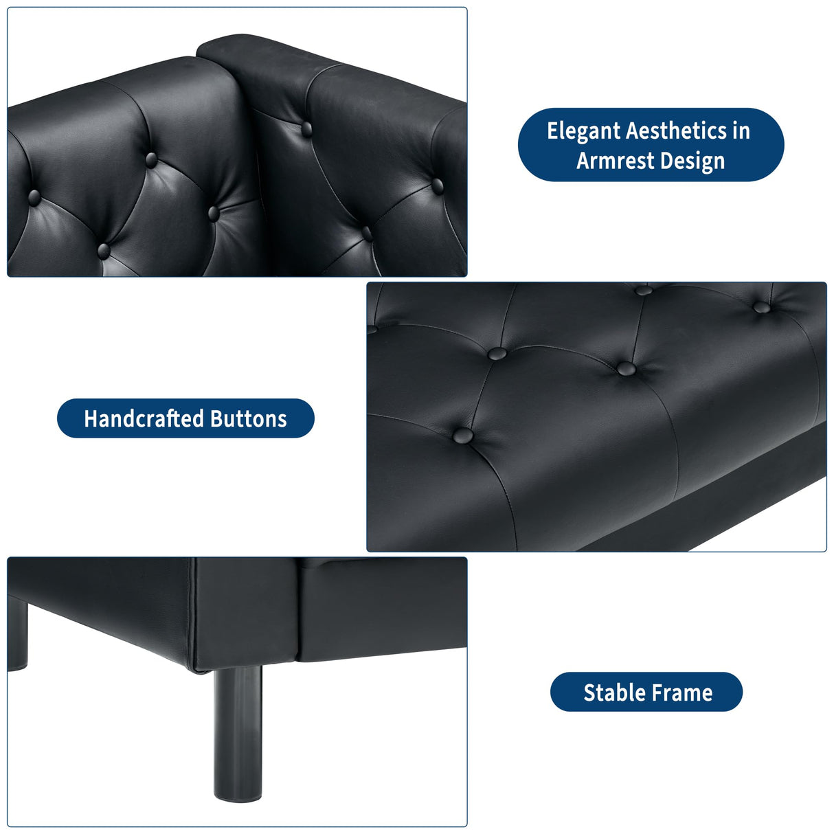 GarveeHome 81 in Leather Couch for Living Room, Modern Leather Sofa with Deep Seat, Handmade Button Tufted 3 Seater Sofa, Chesterfield Couch for Apartment, Office, Black GarveeHome