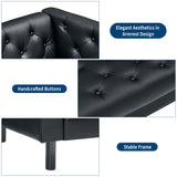 GarveeHome 81 in Leather Couch for Living Room, Modern Leather Sofa with Deep Seat, Handmade Button Tufted 3 Seater Sofa, Chesterfield Couch for Apartment, Office, Black GarveeHome