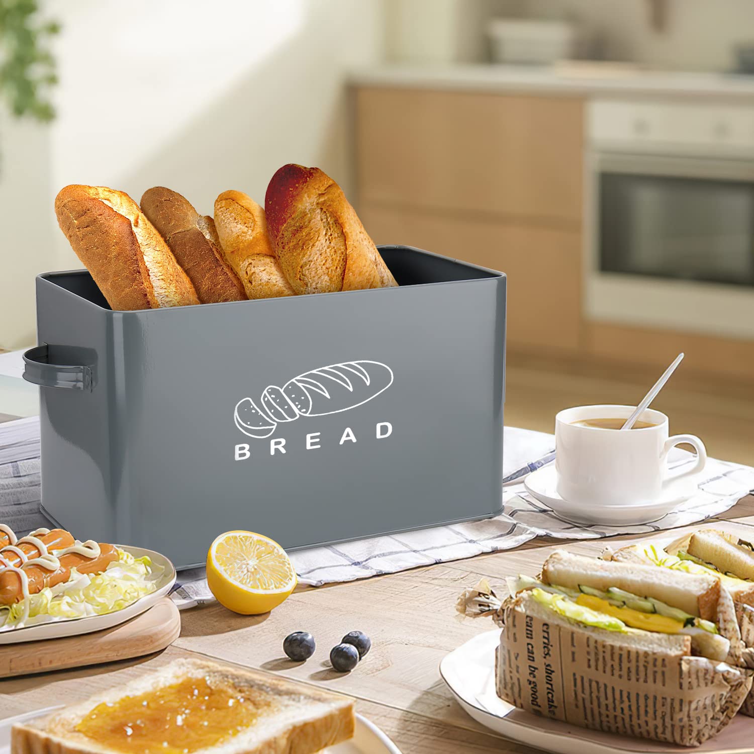 Bread Box, Bread Box for Kitchen Countertop, GA Homefavor Bread Bin, Bread Holder with Bamboo Lid, 11.56"6.7"5.5", Grey - WoodArtSupply