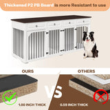 86.6" Large Dog Crate Furniture for 2 Dogs,XXXL Wooden Furniture Style Double Dog Crates Kennel Cage TV Stand End Table with 4 Drawers Divider Locks,White Pitmoto