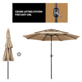 Yaheetech 3-Tier Patio Umbrella 10ft Vented Outdoor Canopy Sun Shade Large Market Table Umbrella Double-layer Cloth & Push-button Tilting for Yard/Garden/Park Tan Yaheetech