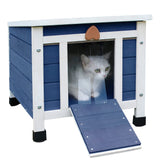 Deblue Cat House for Outdoor Cats, Weatherproof Feral Cat House, Wooden Outside Shelter for Cat, Rabbit and Small Pet Hutch-Navy Blue Deblue
