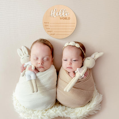 Baby Announcement Sign, 5.9 Inch Wooden Hello World Newborn Sign Birth Announcement Signs Baby Name Announcement Plaques for Photo Props Baby Shower