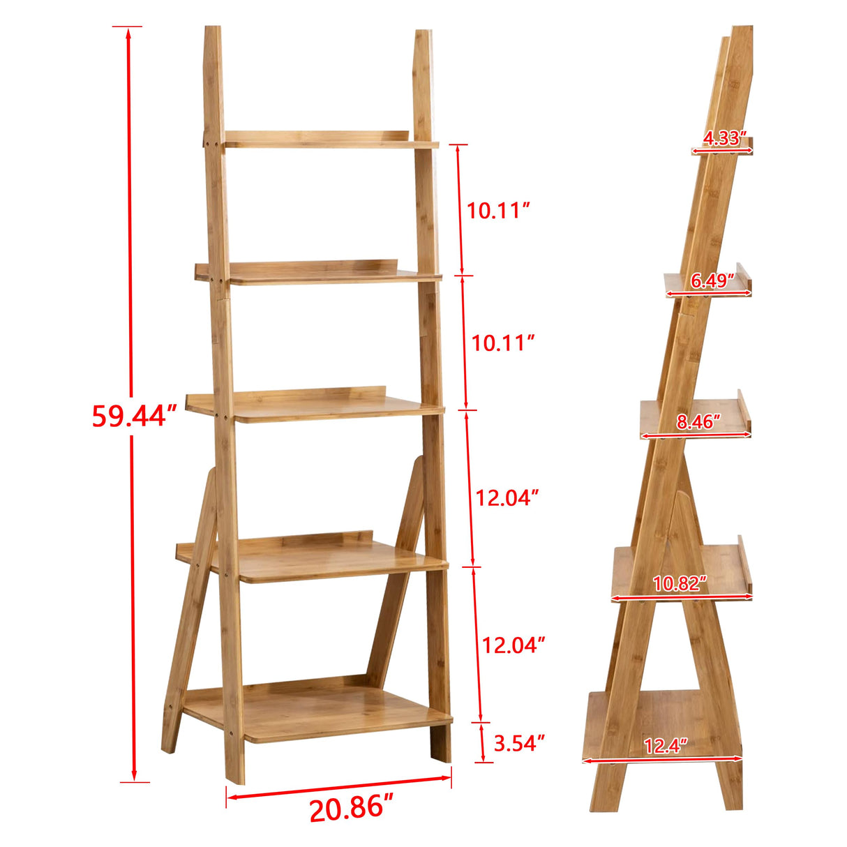 DOUSY- 5-Tier Bamboo Ladder Shelf Ladder Bookshelf Plant & Flower Stand Bookcase, Freestanding Storage Rack Organizer Display Shelf for Living Room, Home Office, Bedroom, Balcony, Natural Wood DOUSY