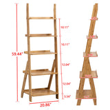 DOUSY- 5-Tier Bamboo Ladder Shelf Ladder Bookshelf Plant & Flower Stand Bookcase, Freestanding Storage Rack Organizer Display Shelf for Living Room, Home Office, Bedroom, Balcony, Natural Wood DOUSY