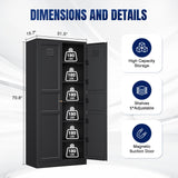 Yizosh Metal Storage Cabinet with 2 Doors and 5 Adjustable Shelves - 71" Black Kitchen Pantry Storage Cabinet, 5-Tier Tall Steel Cabinet Locker for Kitchen, Living Room, Dining Room Yizosh