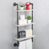 Industrial Pipe Shelf Bathroom Shelves Wall Mounted,19.6in Rustic Wood Shelf with Towel Bar,3 Tier Farmhouse Towel Rack Over Toilet,Pipe Shelving Floating Shelves Towel Holder,Retro White MBQQ