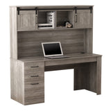 Realspace® Peakwood 65"W Computer Desk with Hutch and Wireless Charging, Smoky Brown Realspace