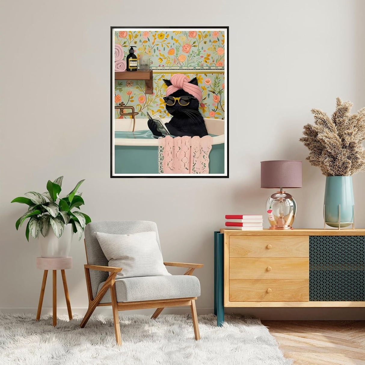 Black Cat 5D Diamond Art Kits for Adults,Funny Animal Diamond Painting Kits for Beginners,Bathing cat Full Drill Diamond Dot,Gem Art Crafts for Adult Wall Decor 12x16inch Canrichshop