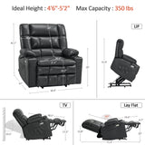 MCombo Dual Motor Power Lift Recliner Chair for Elderly, Lay Flat Lift Chair with Heat and Massage, Petite Wide Lift Chair, Cup Holders, USB A&C Ports, Faux Leather R7894 (Black, Small-Wide) MCombo