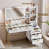 Arulvmrn Makeup Vanity Desk with Mirror and Lights, 48" Big Modern Vanity Desk with 5 Drawers & Shelves, Dressing Table with Charging Station, Glass Top Vanity Table for Bedroom,White Arulvmrn