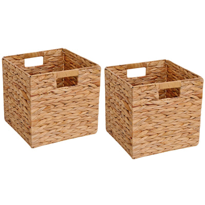 Wicker Storage Baskets Wicker Cube Baskets Foldable Hyacinth Storage Baskets,Rectangular Laundry Storage Bin,Square Basket for Shelves,Set of 2 Pcs,12 x 12 x 12in