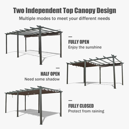 Domi Outdoor Living 11' X 20' Outdoor Pergola with Retractable Canopy Aluminum Shelter Sun Shade Grape Trellis for Patio, Backyard and Lawn, Gray