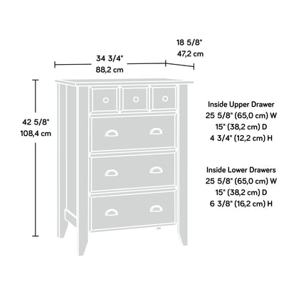 Sauder Shoal Creek 4-Drawer Dresser, L: 34.72" x W: 18.58" x H: 42.68", Soft White finish - WoodArtSupply