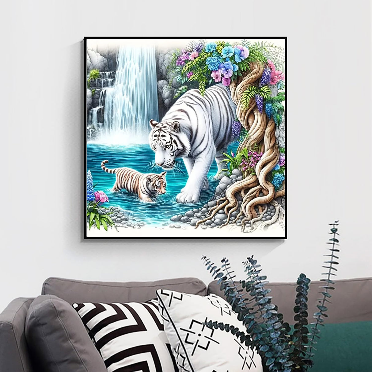 GXGLLPZBY 5D Diamond Paintings Kits for Beginners, Tiger Diamond Arts Kits for Adults, DIY Waterfall Paint by Diamonds, Full Drill Dot Gem Art Painting Kit for Home Wall Decor 13.8x13.8inch GXGLLPZBY