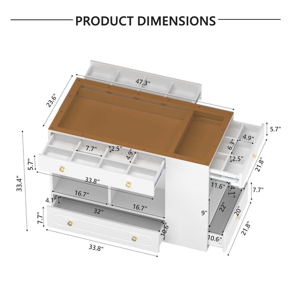Merax Wood Closet Island with 6 Drawers 47.3" Wardrobe Armoire Bedroom Island with Glass Top and Open Shelves, Jewelry Storage Vanity Island with Compartments, Cloakroom Walk-in Closet Island (White) Merax