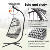 Egg Swing Chair with Stand Hanging Egg Chair Outdoor - Rattan Wicker Patio Hanging Basket Chair Hammock Chair with Aluminum Steel Frame and UV Resistant Cushion for Indoor Bedroom Balcony (Grey) XIAO WEI