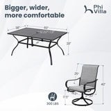 PHI VILLA Patio Dining Set for 6, Large Metal Table and 6 Outdoor Swivel Dining Chairs with Textilene Mesh Fabric, All Weather Patio Dining Furniture Set for Deck Lawn Garden (Gray) PHI VILLA