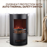 Cambridge Round Freestanding Electric Fireplace with Remote Control, Realistic Flame Indoor Space Heater with Rounded Viewing Window for Living Room, Bedroom, Basement CAMBRIDGE