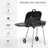 Outsunny Portable Charcoal Grill with Foldable Side Shelf and Bottom Shelf, BBQ Smoker with Wheels and Adjustable Vents on Lid for Picnic Camping Backyard Cooking, Black Outsunny