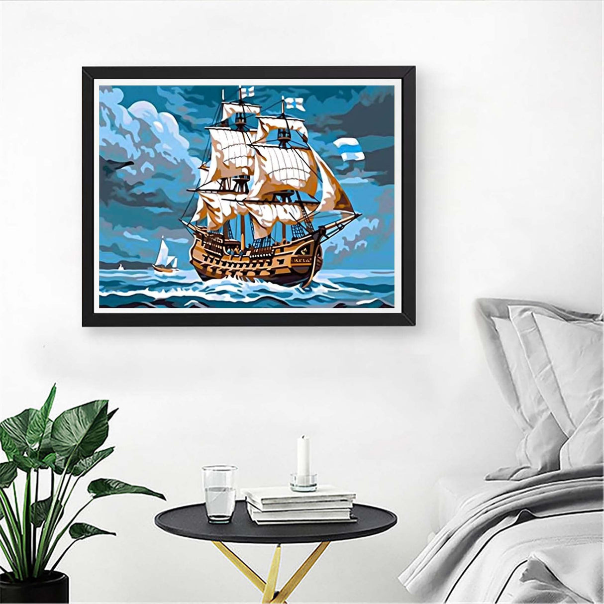 Paint by Numbers for Kids & Adults Landscape, DIY Oil Painting Sailing Ship Fishing Boat Ocean Pirate Sail Sea Acrylic Paint by Number Kits for Kids & Adults Beginner for Home Wall Decor 16x20 inch Diymood