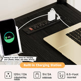 Linique Full Size Gaming Loft Bed with L-Shaped Desk, LED and Charging Station, Metal Loft Bed with Wardrobe and 2 Fabric Drawers for Kids, Teens, Adults, Black Linique