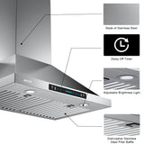 IKTCH 30-inch Wall Mount Range Hood 900 CFM Ducted/Ductless Convertible, Kitchen Chimney Vent Stainless Steel with Gesture Sensing & Touch Control Switch Panel, 2 Pcs Adjustable Lights(IKP02-30'') IKTCH