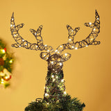 Lewondr Christmas Tree Topper, Metal Frame Deer Tree Topper with 50 Warm Light Beads, Remote & USB Operated Tree Topper with Lights 6H Timer, Xmas Tree Decor for Holiday Home Decoration, Brown Lewondr